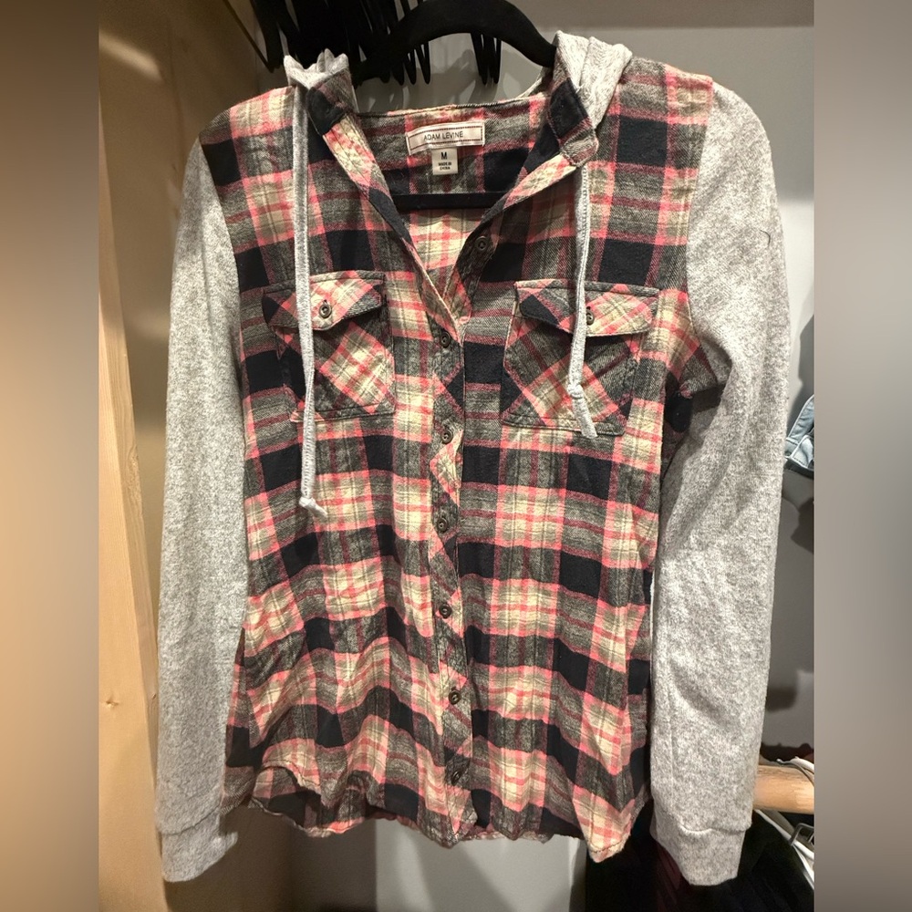Adam Levine Collection Plaid Button Down Shirt with Hood